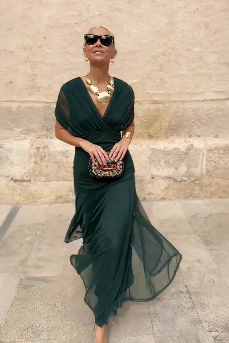 Philippa | Elegancka Sukienka Maxi na Przyjęcie z Dekoltem w Serek
