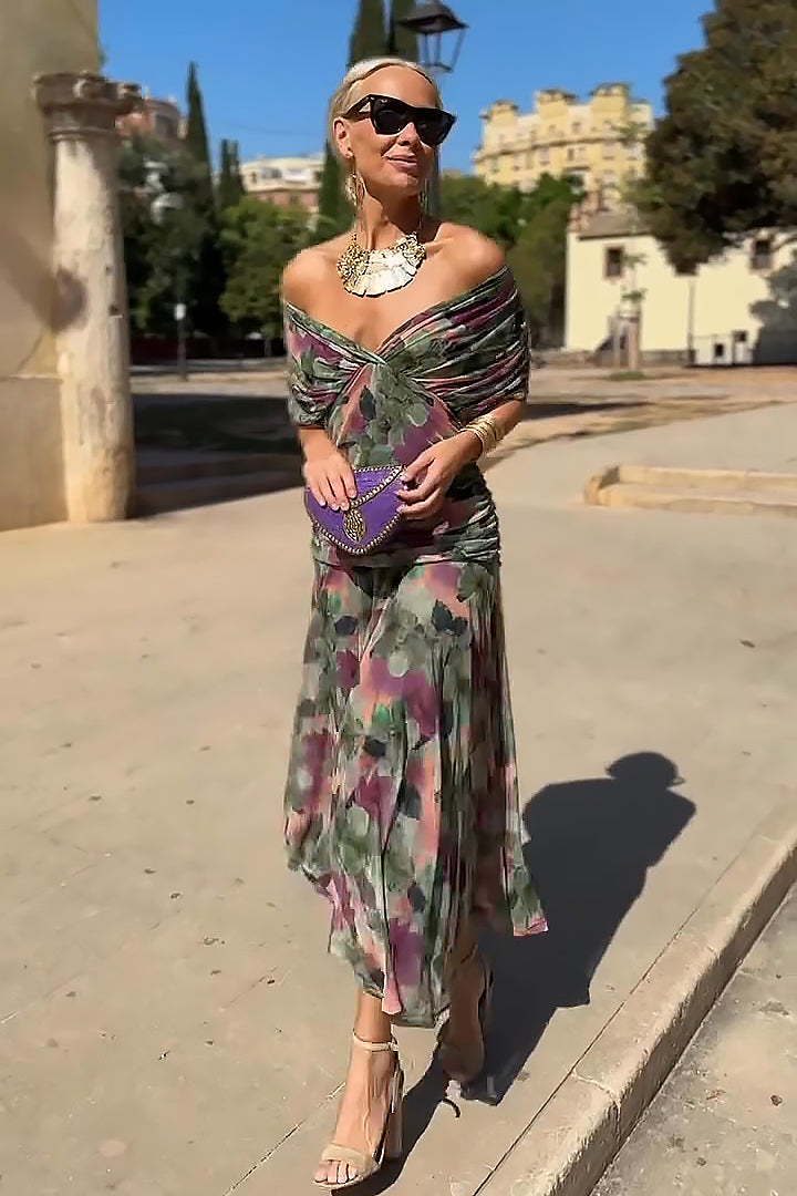 Philippa | Elegancka Sukienka Maxi na Przyjęcie z Dekoltem w Serek