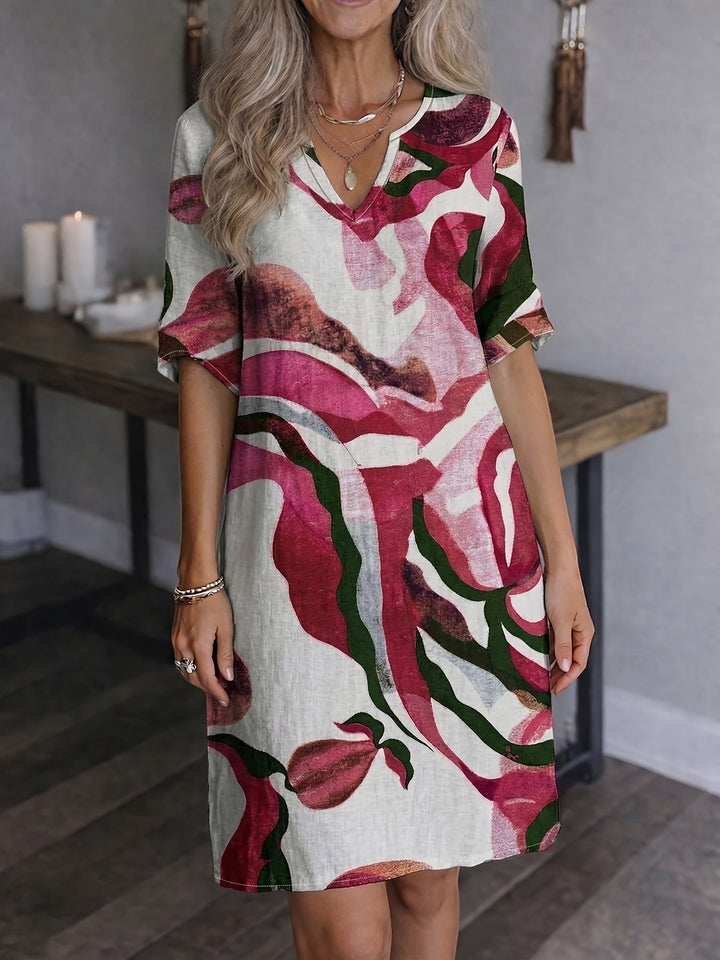 Marion | Sukienka V-Neck Artystyczny Print