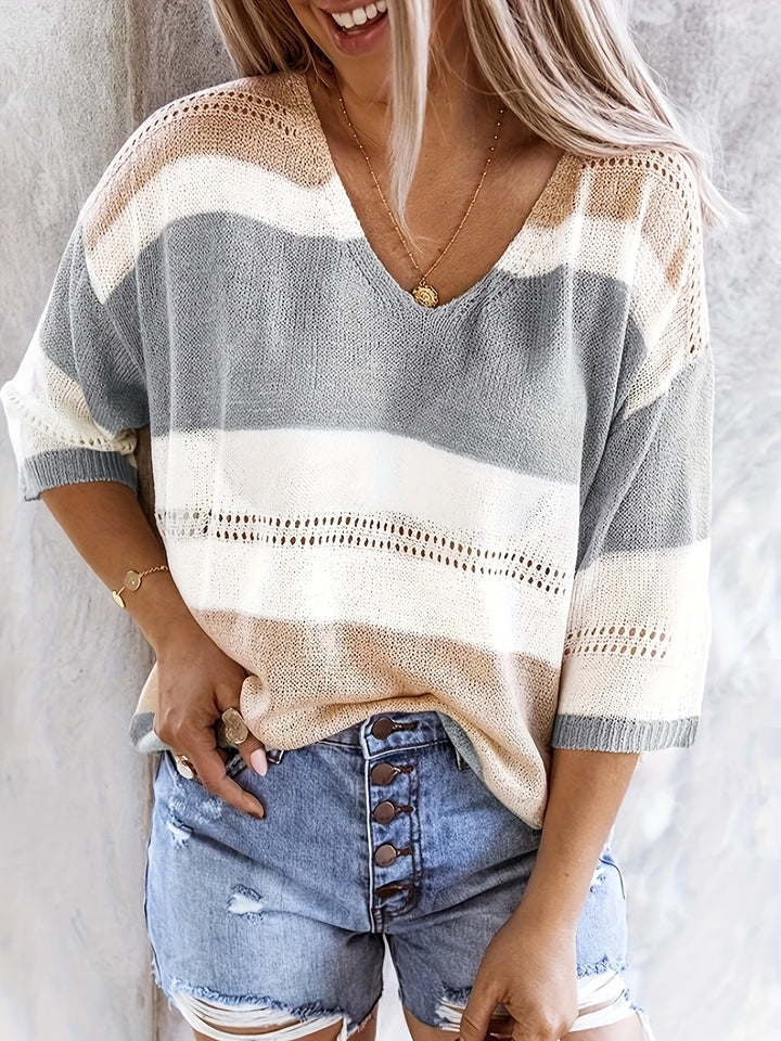 Gemma | Luźna bluzka V-neck w kolorach blokowych