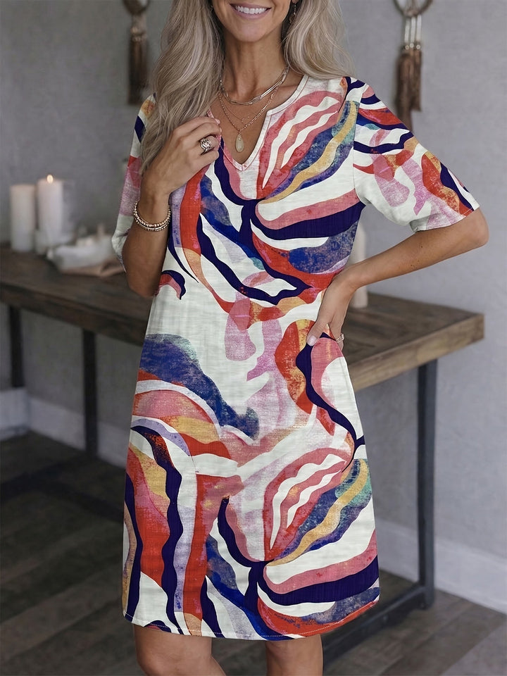 Marion | Sukienka V-Neck Artystyczny Print