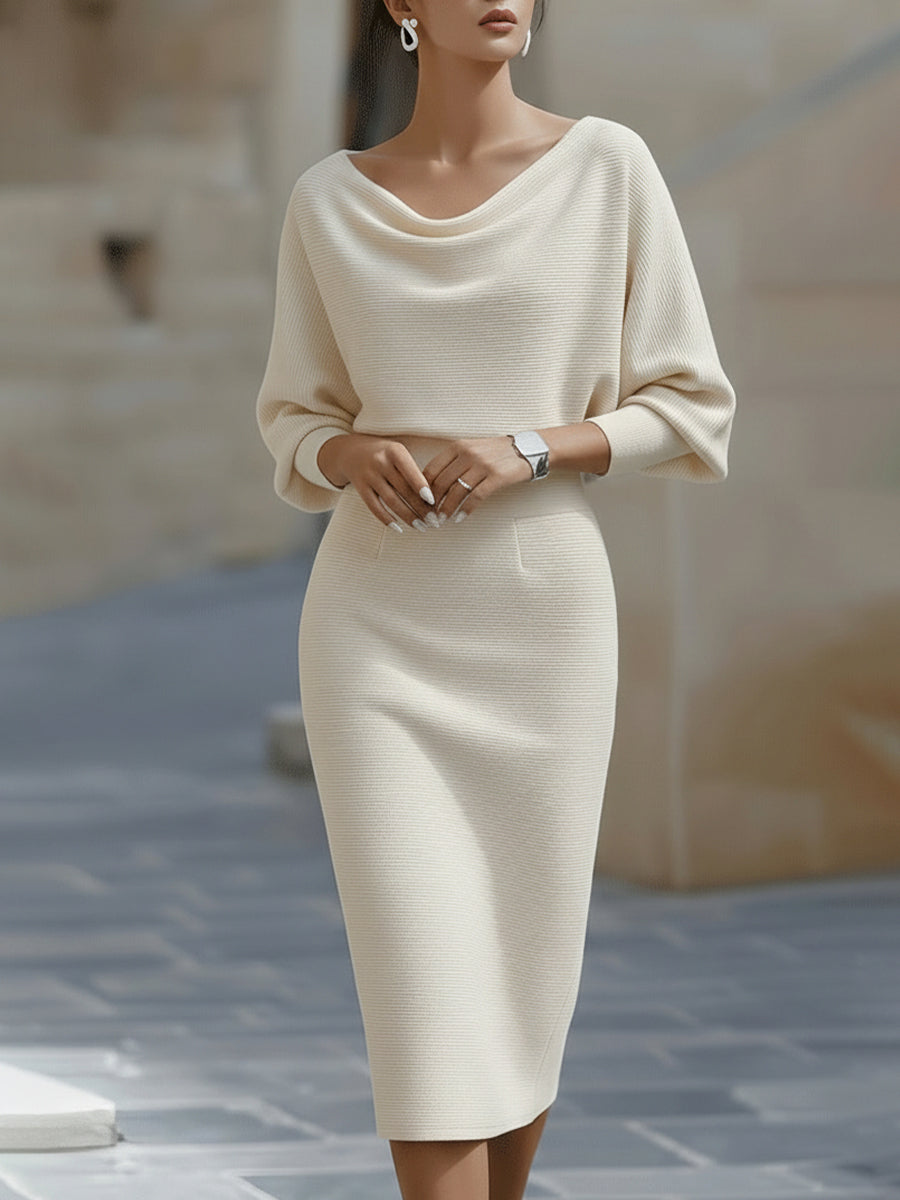 Lydia | Elegancka Midi Sukienka z Okrągłym Dekoltem