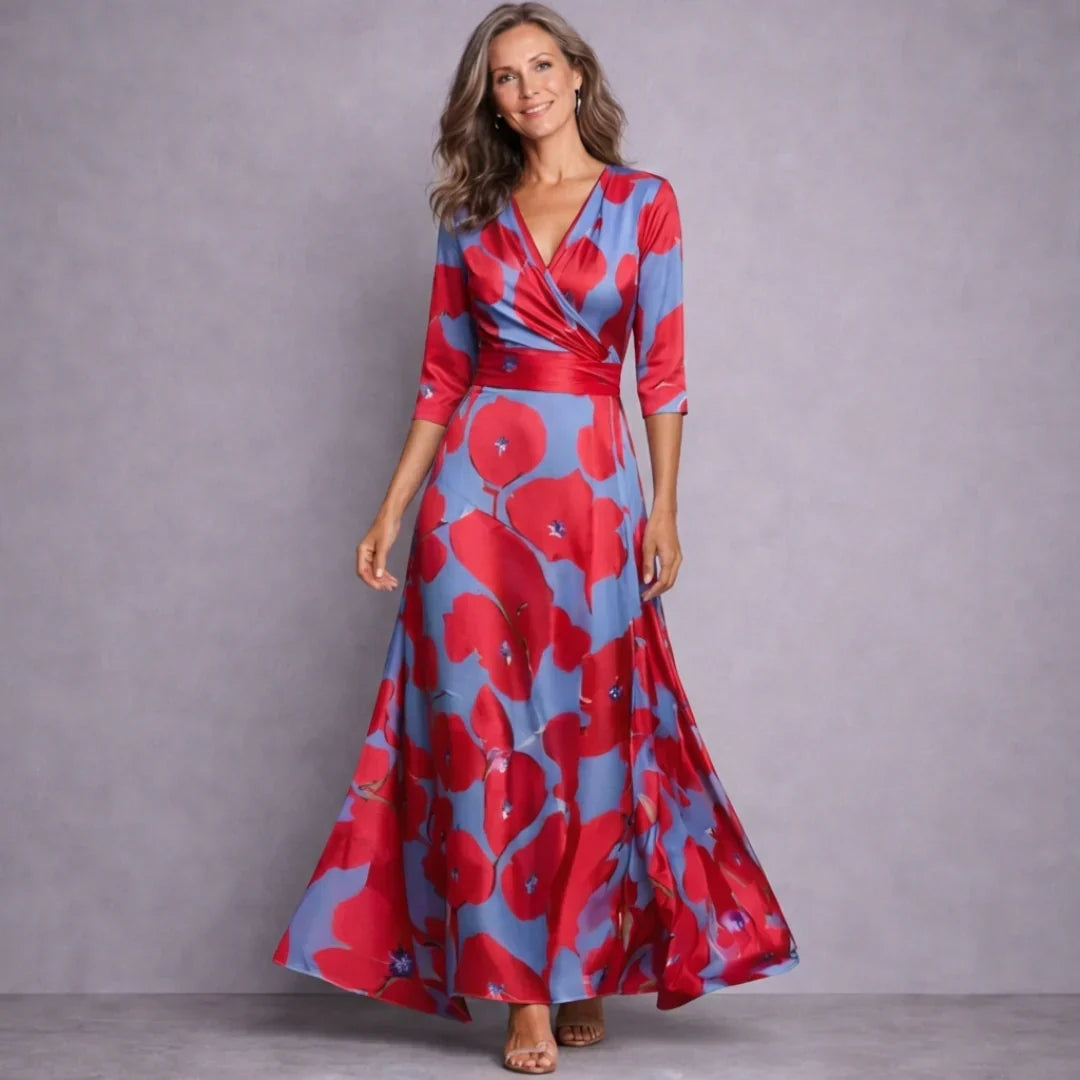 Dalia | Elegancka Maxi Sukienka z Rękawem 3/4