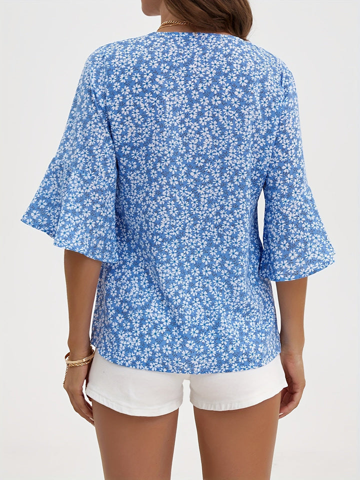 Cecily | Bluzka z Rękawami Ruffles w Kwiatowy Wzór