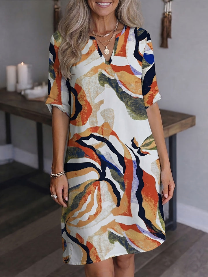 Marion | Sukienka V-Neck Artystyczny Print