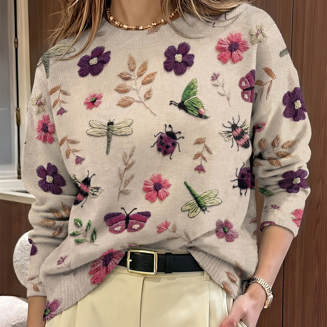 Meredith | Sweter z okrągłym dekoltem w roślinny wzór