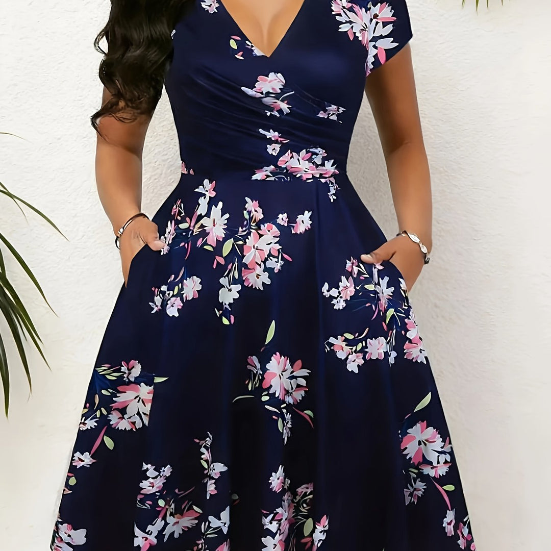 Nadine | Elegancka Kwiatowa Sukienka Midi