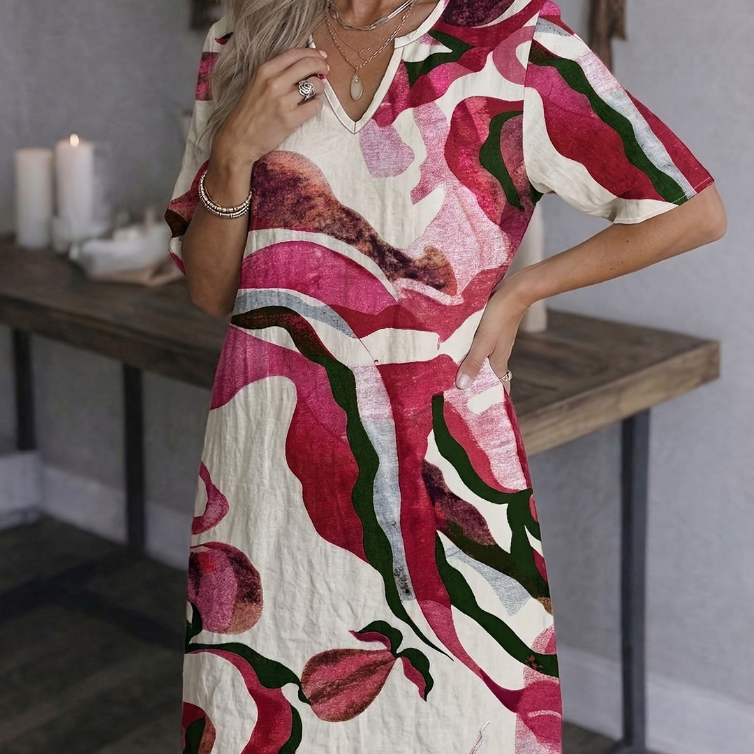 Marion | Sukienka V-Neck Artystyczny Print