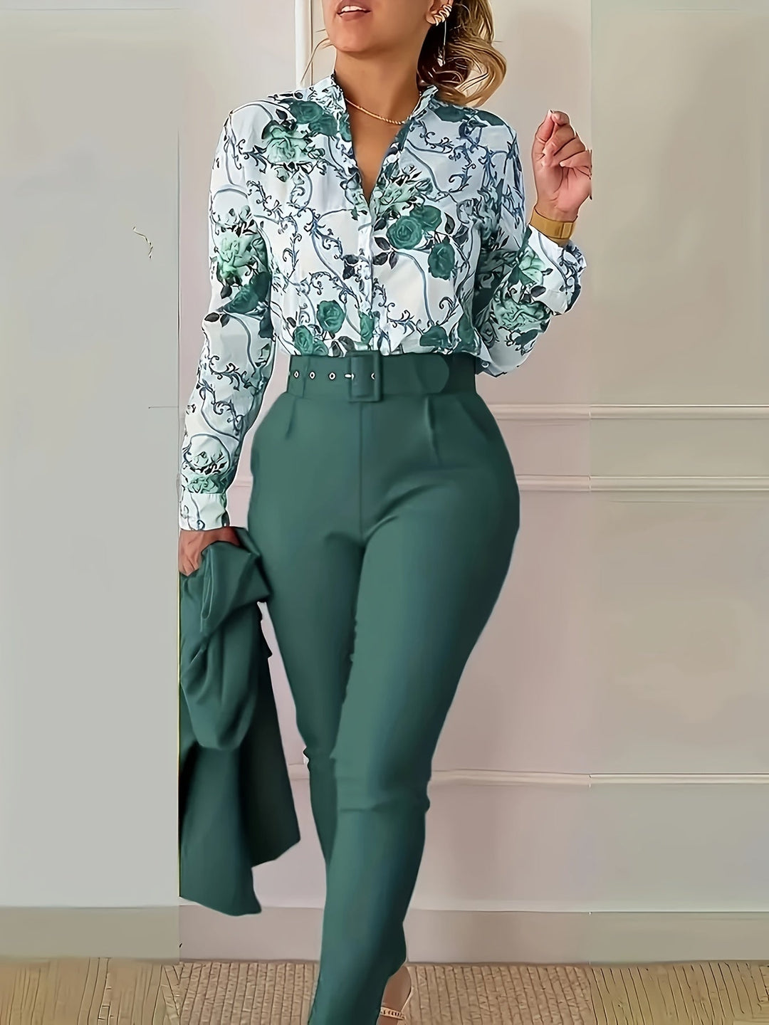 Marlene | Elegancki Kwiatowy Zestaw Dwuczęściowy