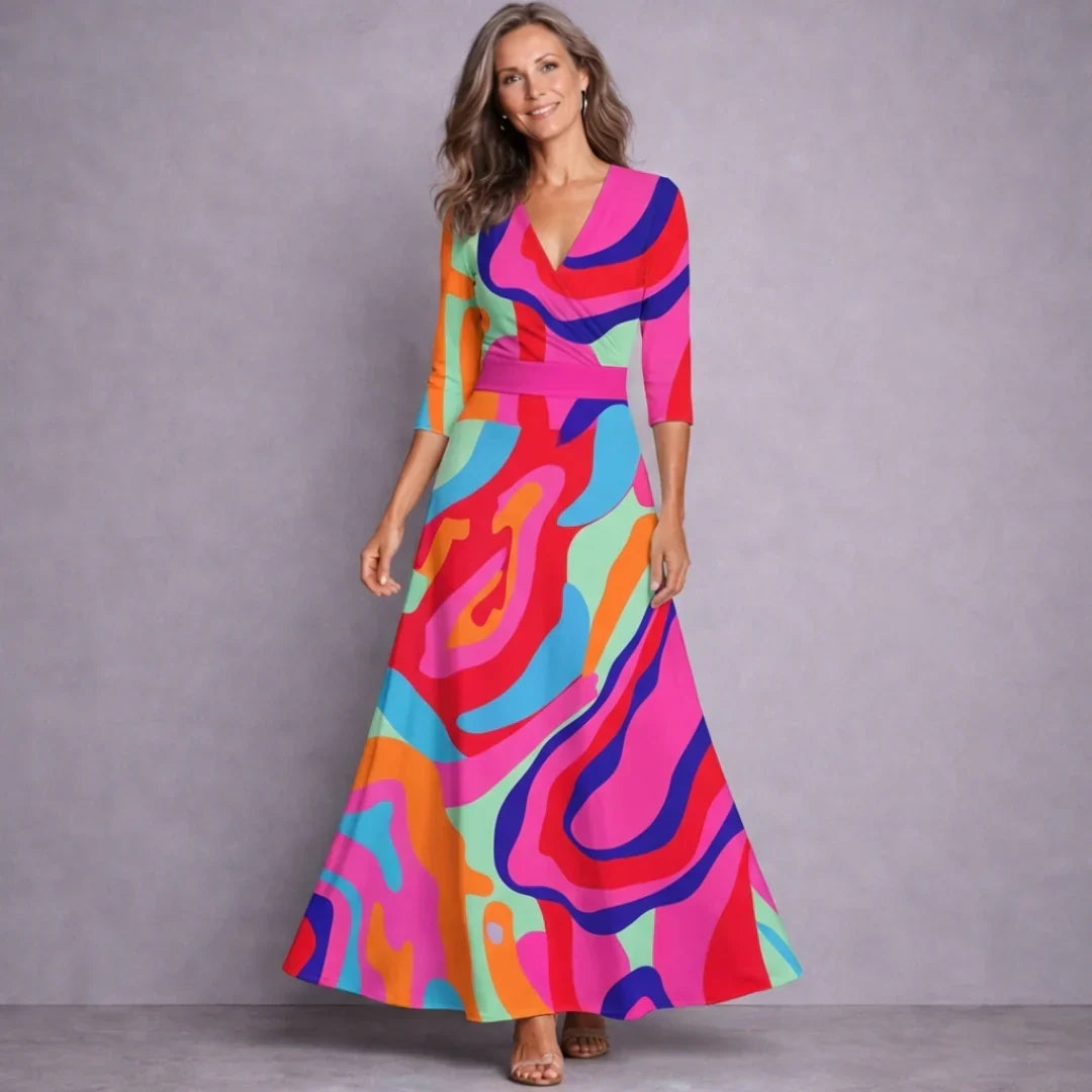 Dalia | Elegancka Maxi Sukienka z Rękawem 3/4