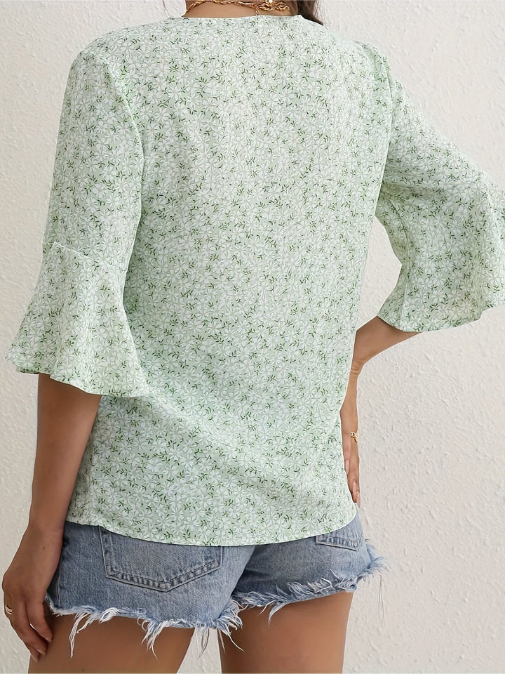 Cecily | Bluzka z Rękawami Ruffles w Kwiatowy Wzór