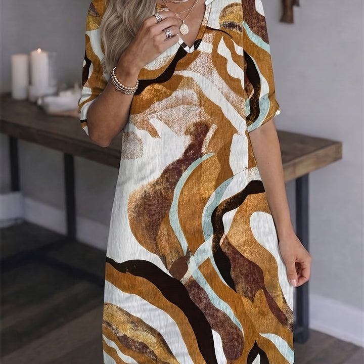 Marion | Sukienka V-Neck Artystyczny Print
