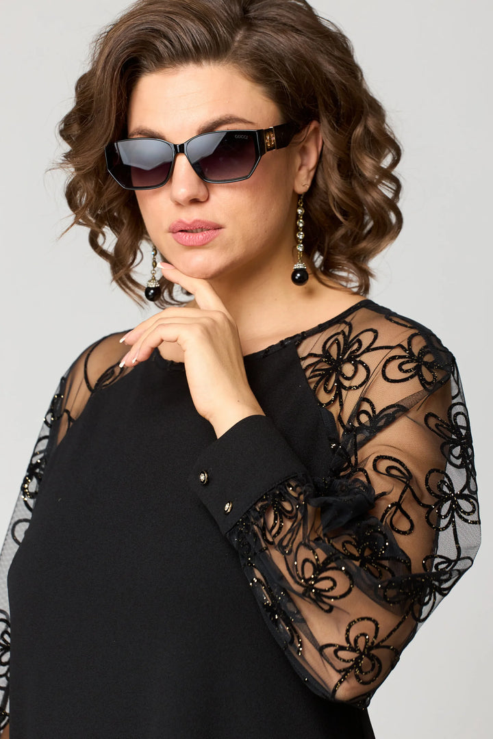 Fiona | Elegancka Sukienka Koronkowa z Kwiatowymi Rękawami
