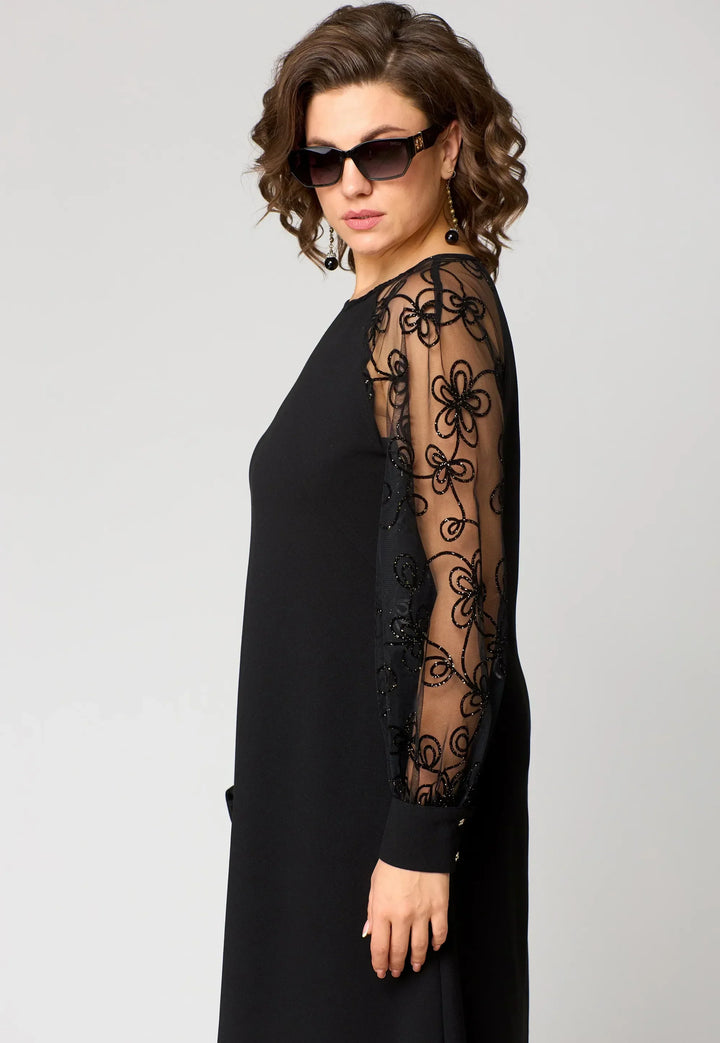 Fiona | Elegancka Sukienka Koronkowa z Kwiatowymi Rękawami