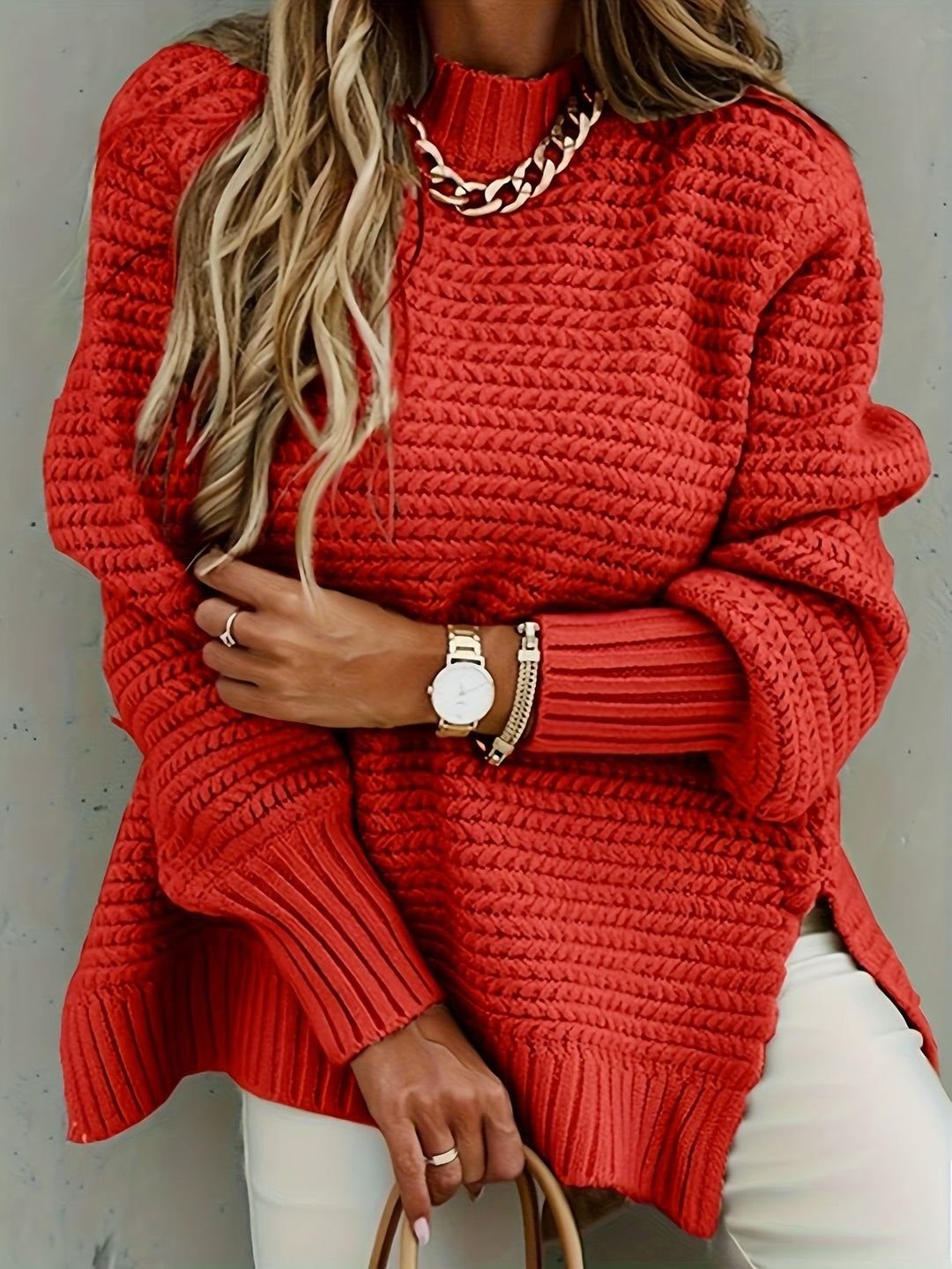Faye | Teksturowany Sweter z Wysokim Kołnierzem