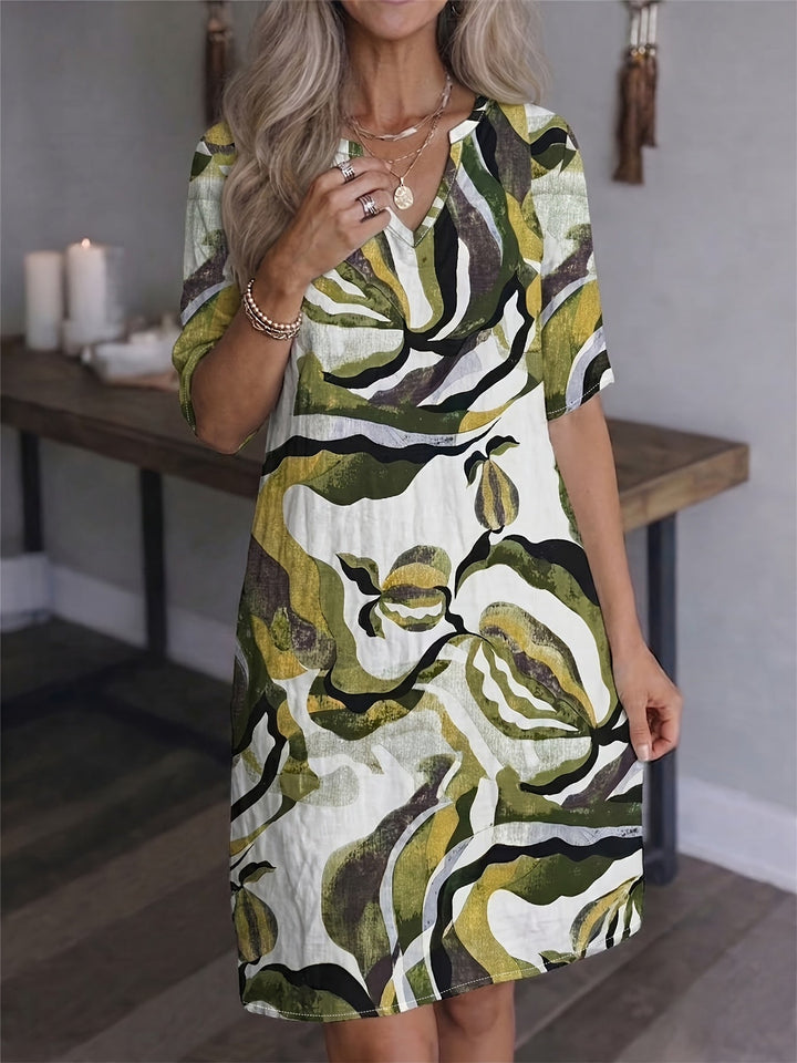 Marion | Sukienka V-Neck Artystyczny Print