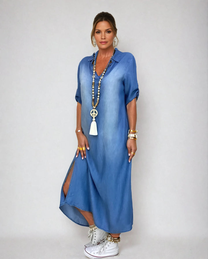 Fatima | Elegancka Sukienka z Rękawem 3/4 w Serek