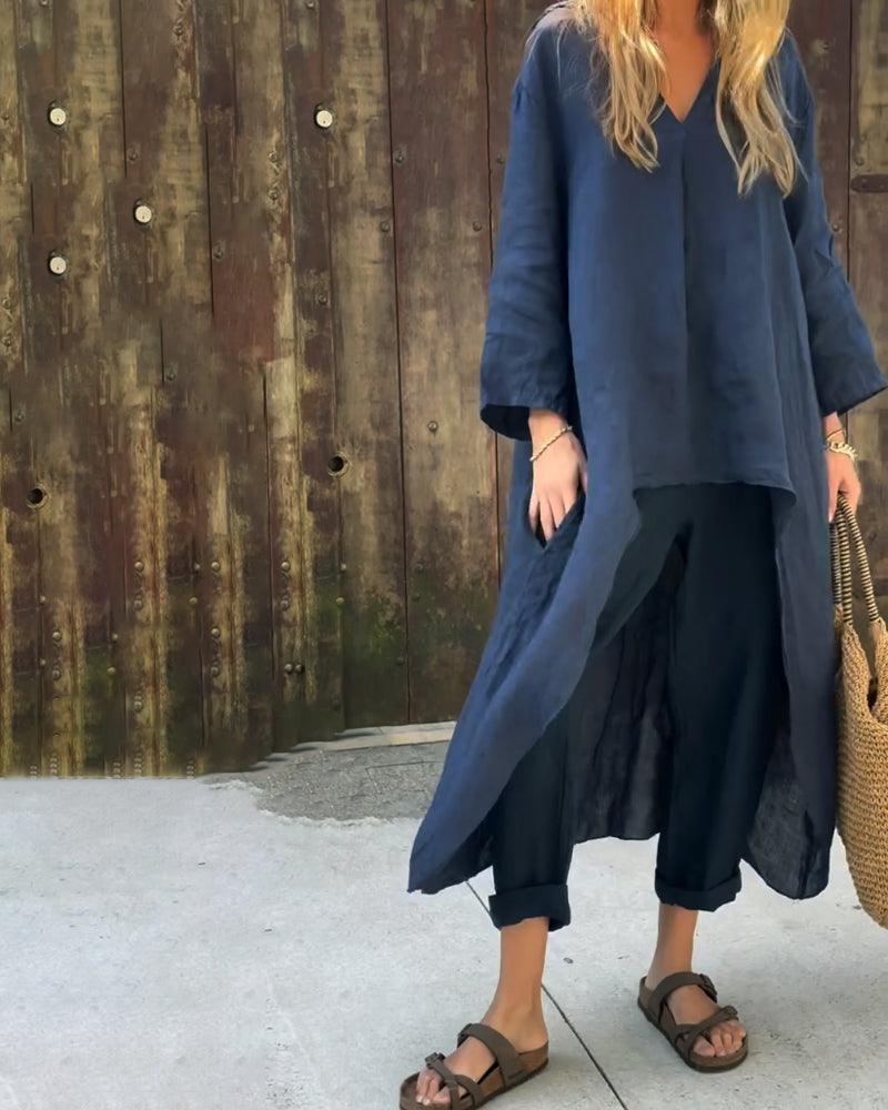 Odette | Elegancki Luźny Zestaw z Dekoltem w Serek