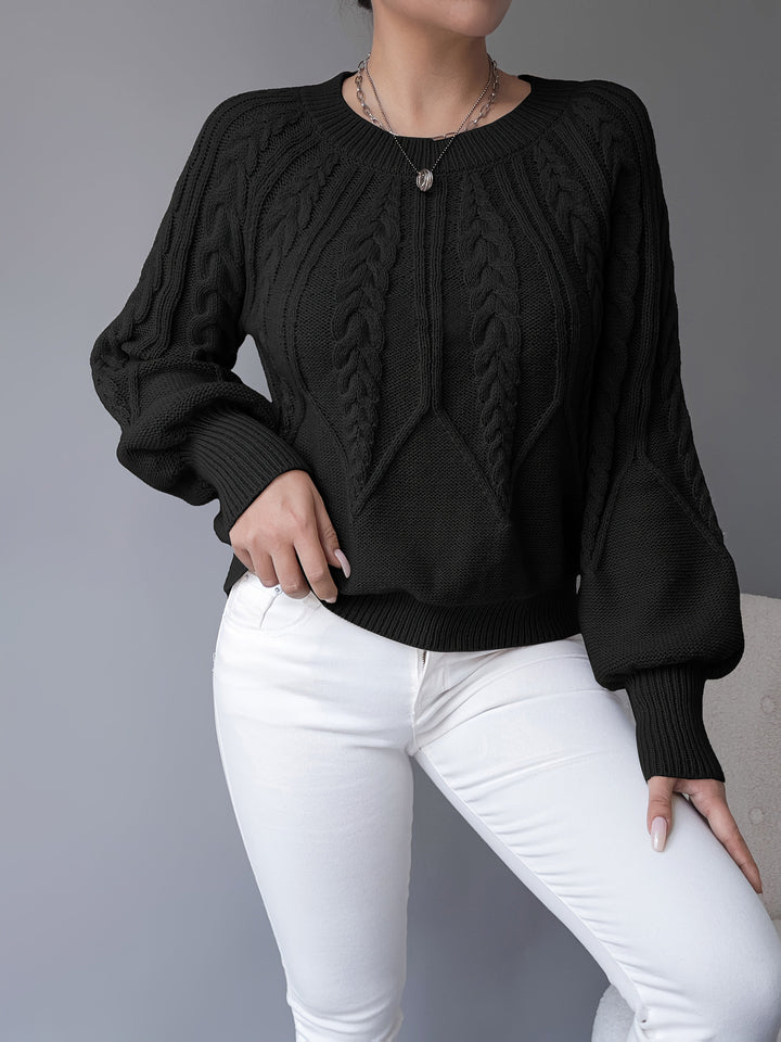 Odette | Sweter z dzianiny w warkocze z lanternowymi rękawami