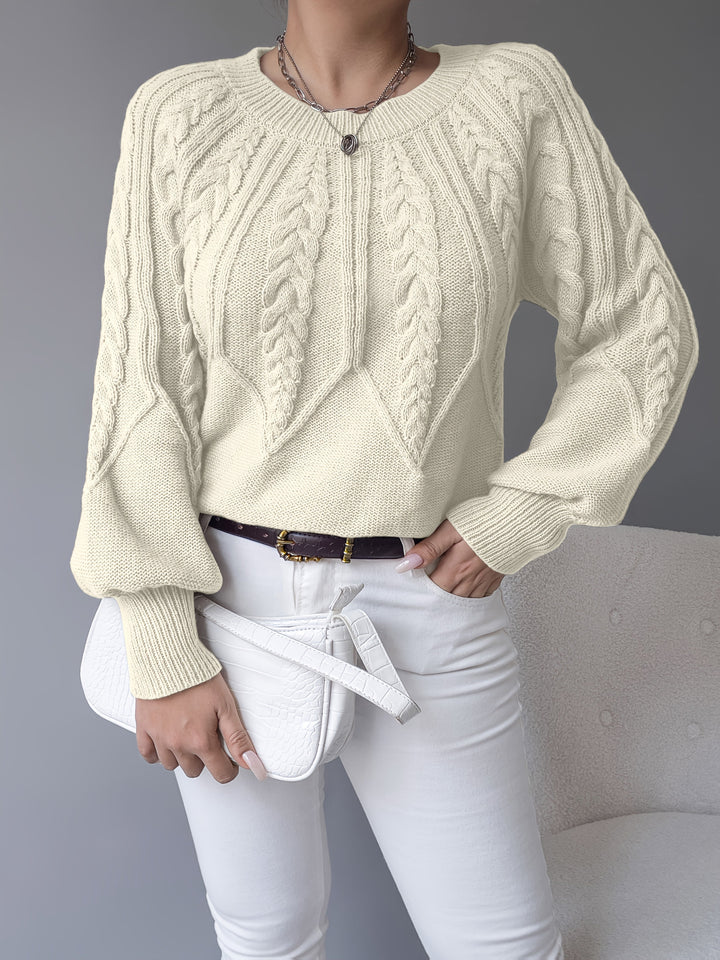 Odette | Sweter z dzianiny w warkocze z lanternowymi rękawami