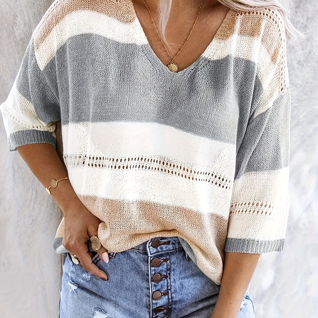 Gemma | Luźna bluzka V-neck w kolorach blokowych
