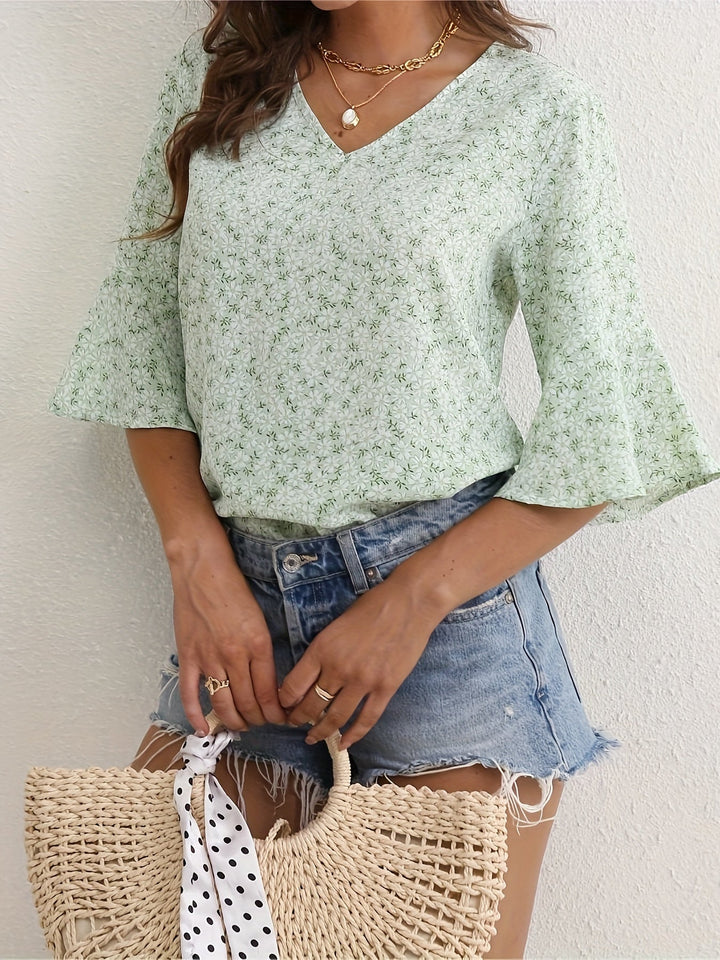 Cecily | Bluzka z Rękawami Ruffles w Kwiatowy Wzór