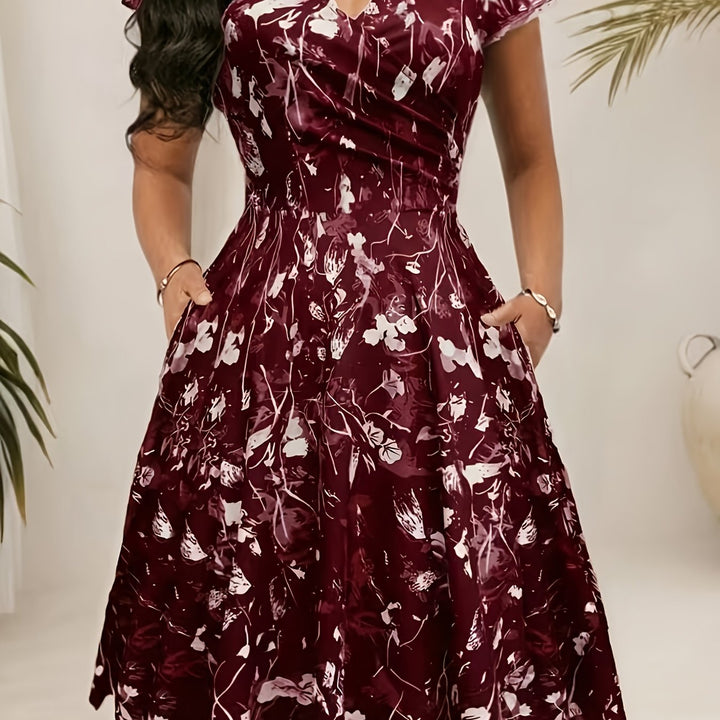 Nadine | Elegancka Kwiatowa Sukienka Midi