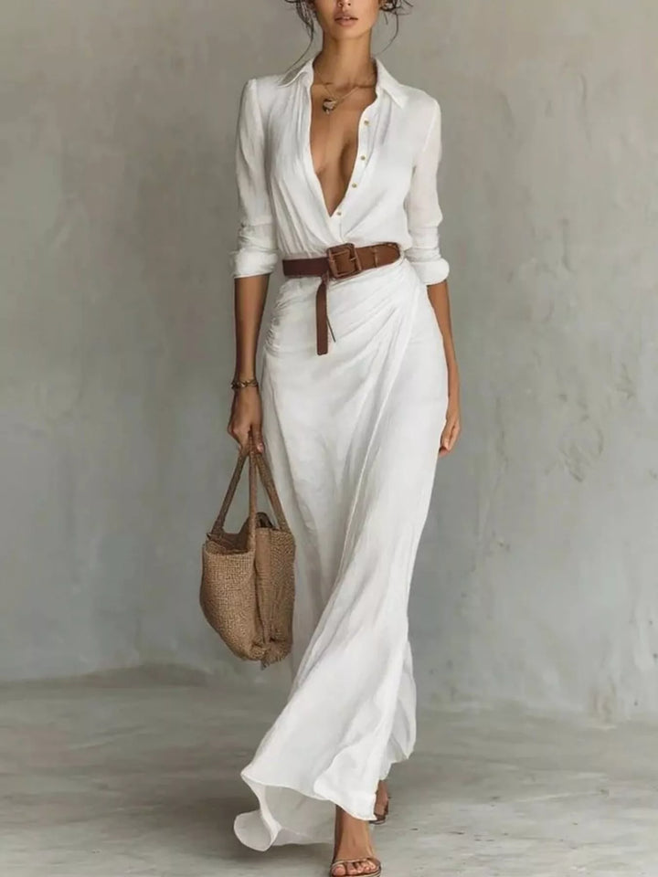 Verity | Elegancka Sukienka Maxi z Długim Rękawem i Paseczkiem