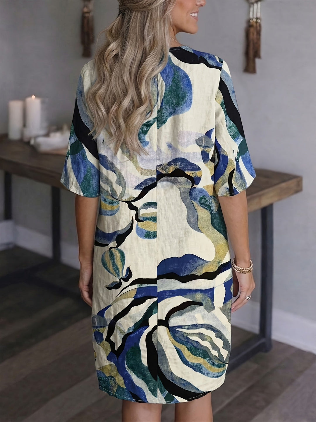 Marion | Sukienka V-Neck Artystyczny Print