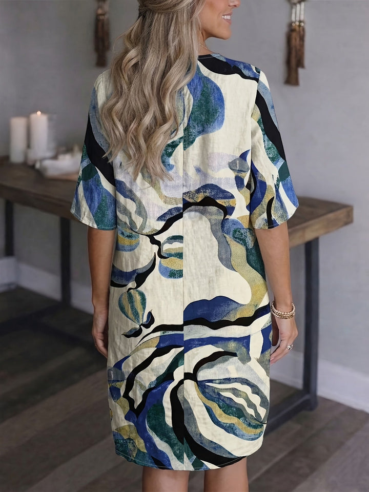 Marion | Sukienka V-Neck Artystyczny Print