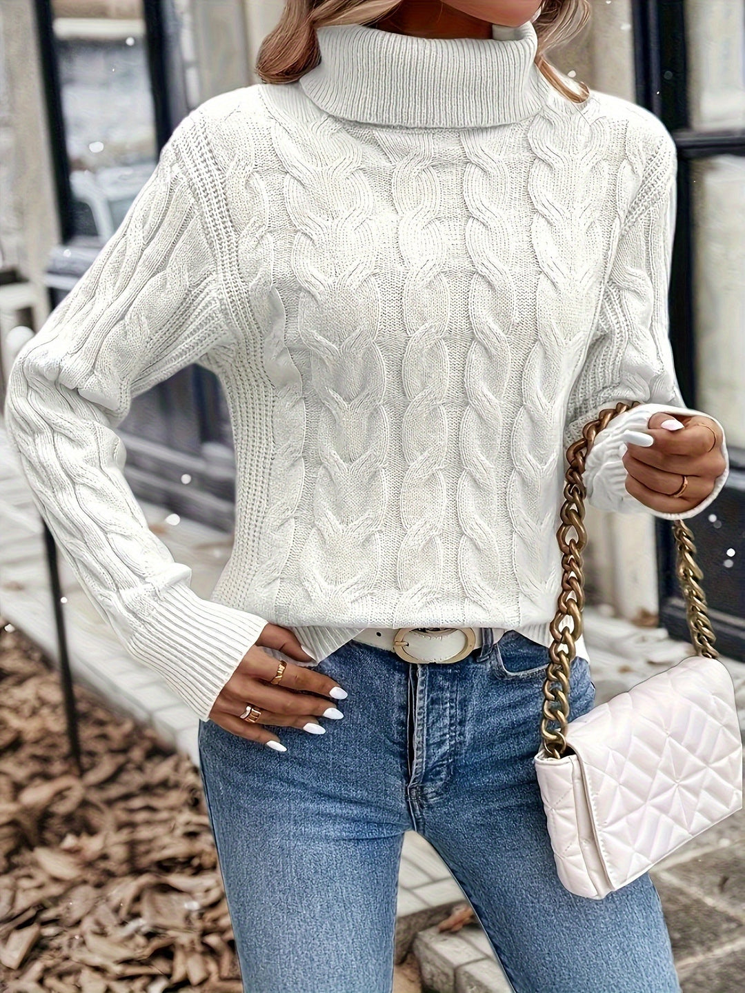 Naomi | Sweter z golfem plecionym