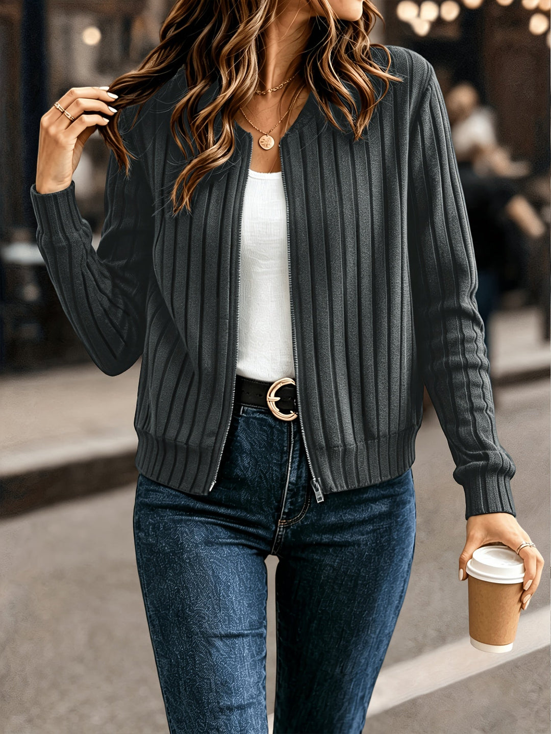 Sloane | Elegancka kurtka z ribbowanym zamkiem