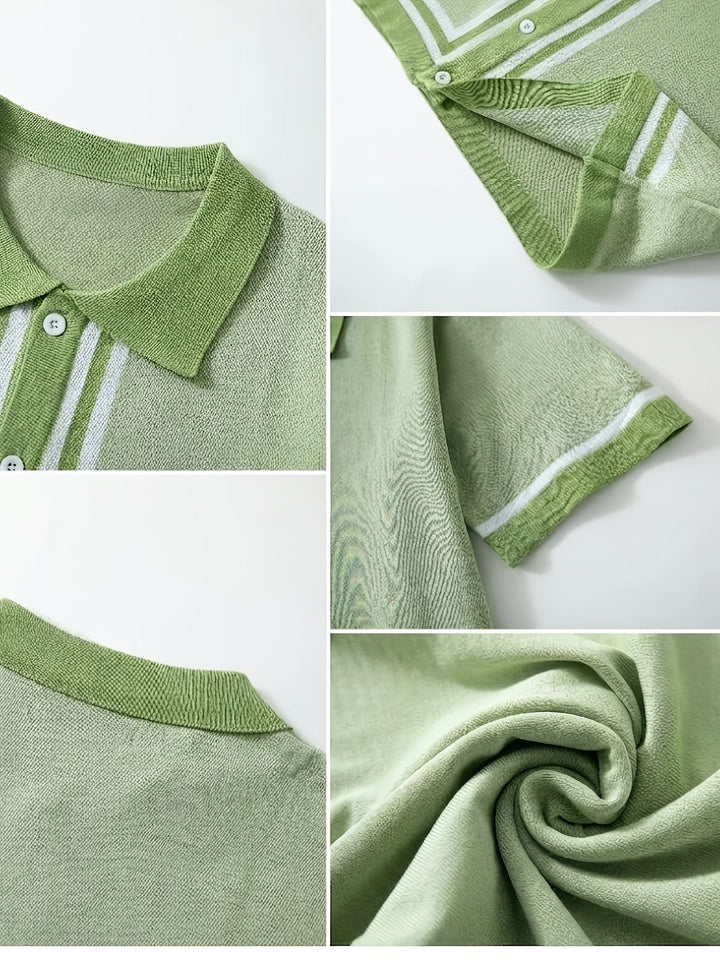 Malcolm | Retro Pasiasty Polo z Krótkim Rękawem