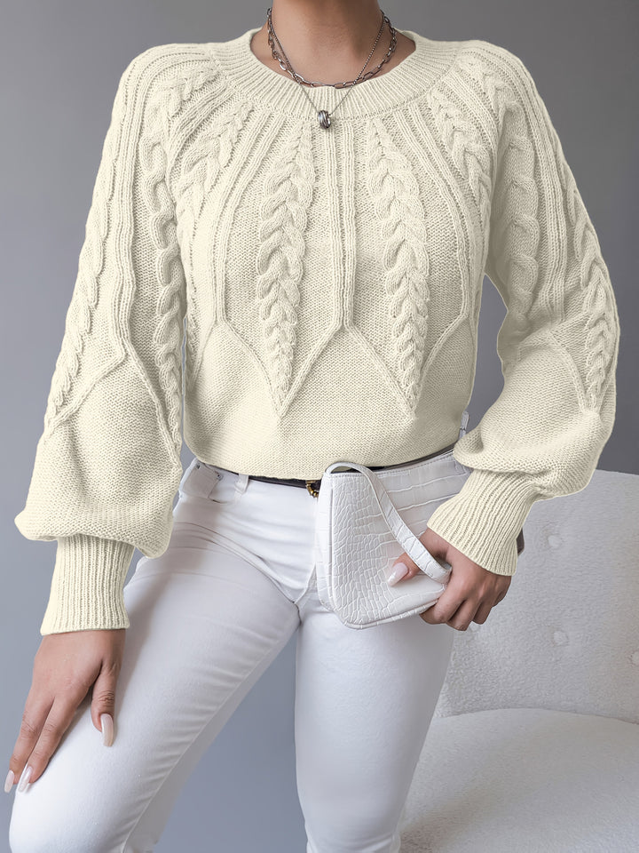 Odette | Sweter z dzianiny w warkocze z lanternowymi rękawami