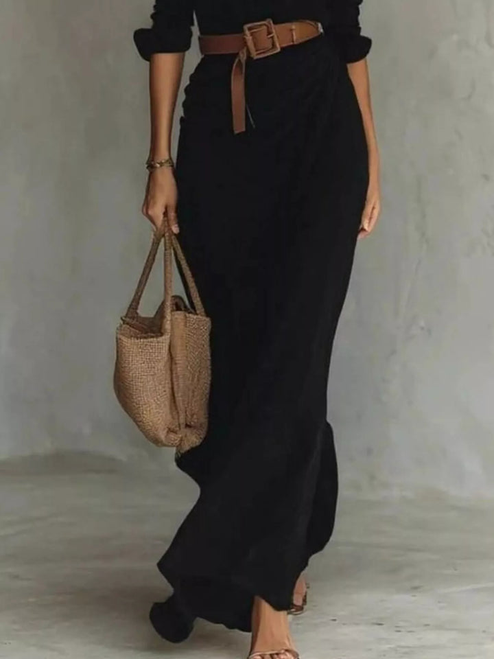 Verity | Elegancka Sukienka Maxi z Długim Rękawem i Paseczkiem