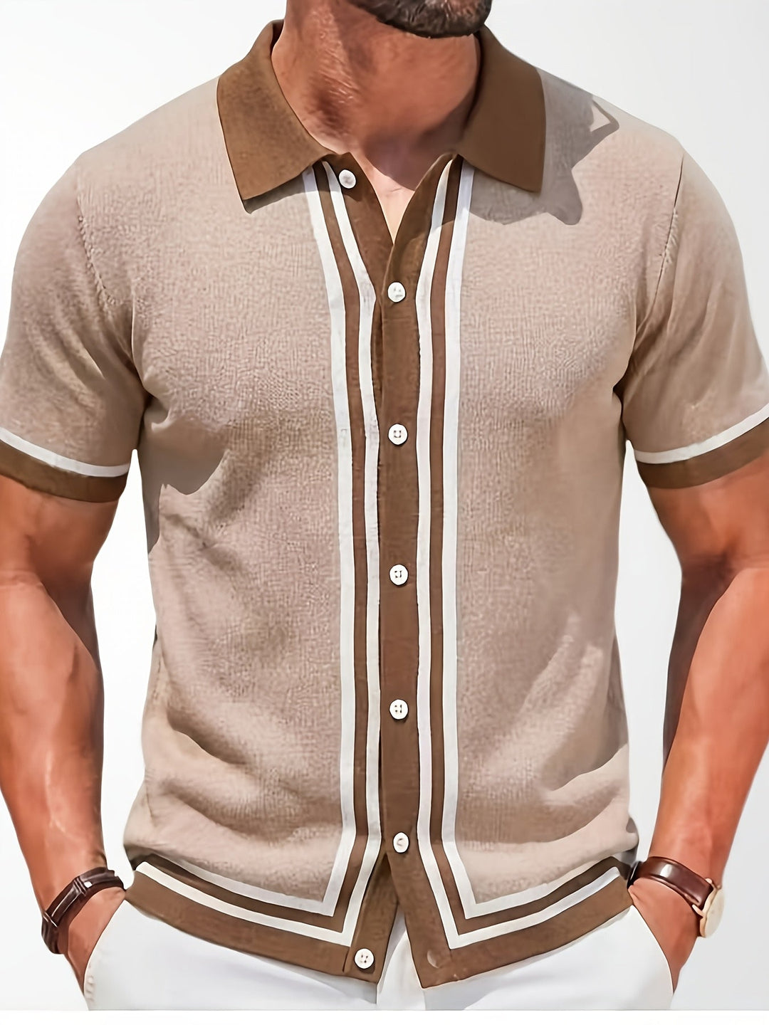 Malcolm | Retro Pasiasty Polo z Krótkim Rękawem