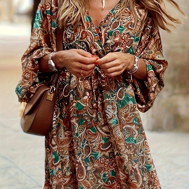 Odette | Sukienka w Boho Print z Dekoltem w Szpic