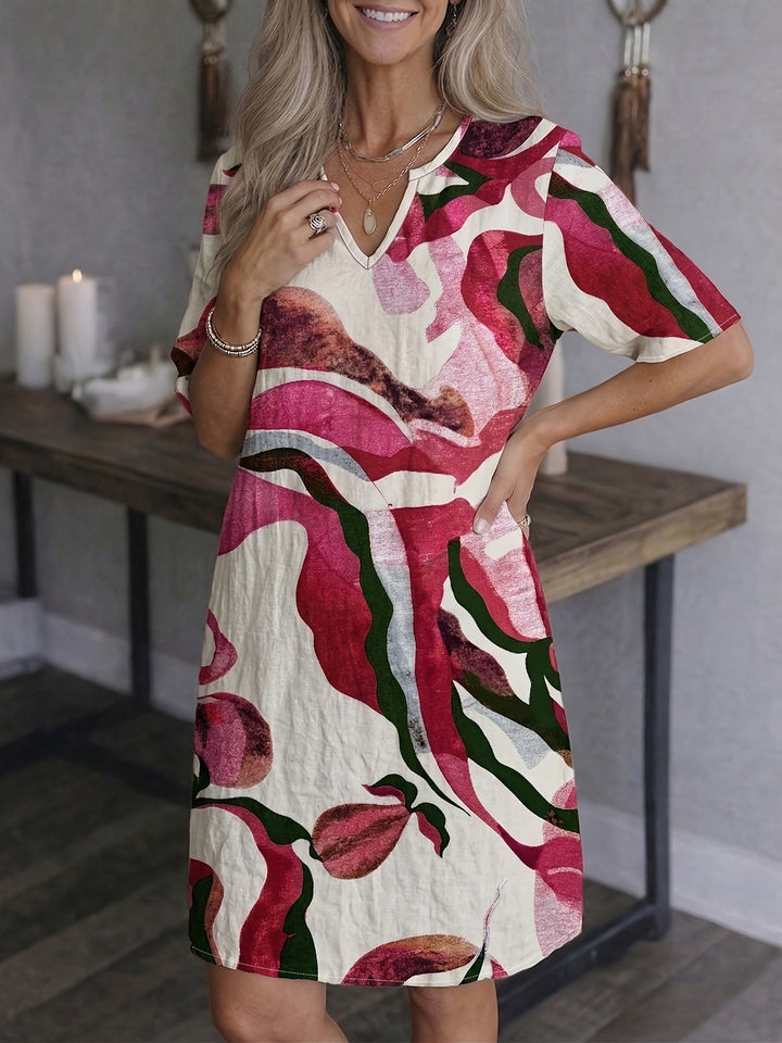 Marion | Sukienka V-Neck Artystyczny Print