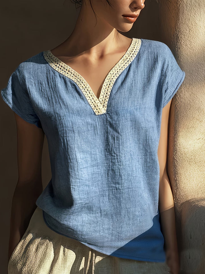 Brinley | Boho Retro Bluzka z Krótkim Rękawem