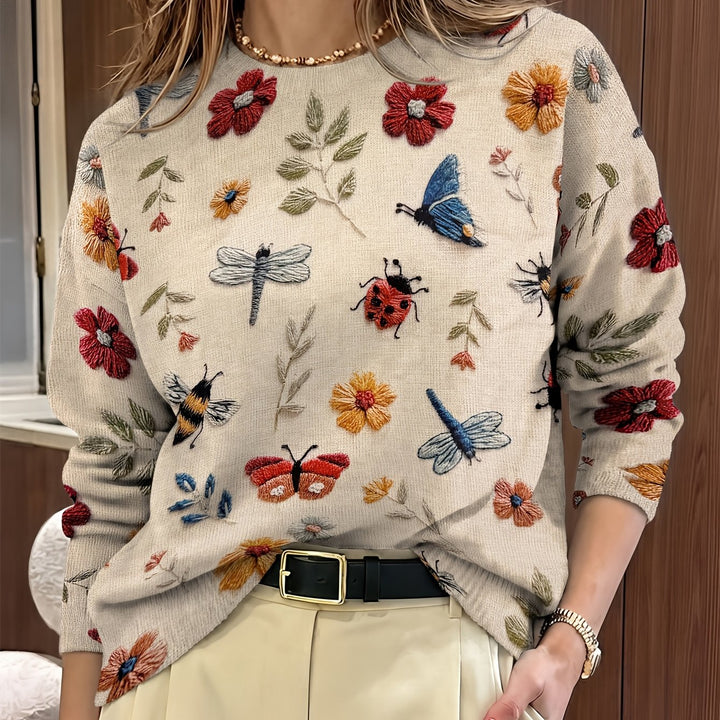 Meredith | Sweter z okrągłym dekoltem w roślinny wzór