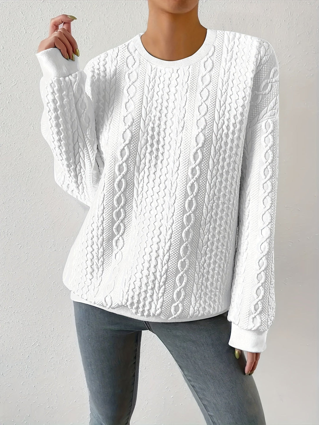 Maisie | Sweter z teksturą warkocza z okrągłym dekoltem