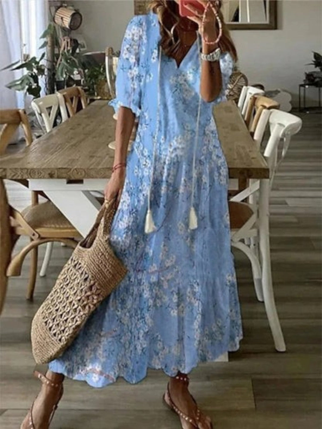 Poppy | Boho Letnia Sukienka z Dekoltem w Serek