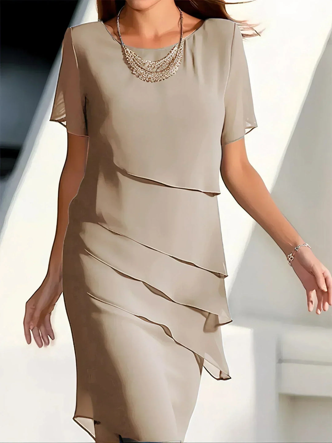 Claire | Elegancka, zwiewna sukienka z krótkim rękawem