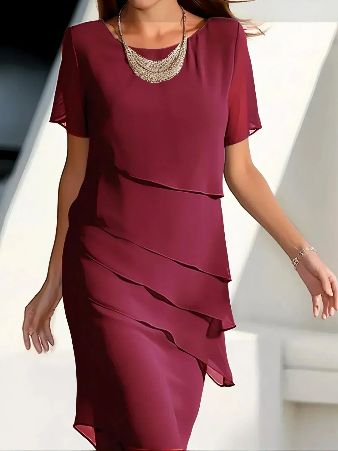 Claire | Elegancka, zwiewna sukienka z krótkim rękawem