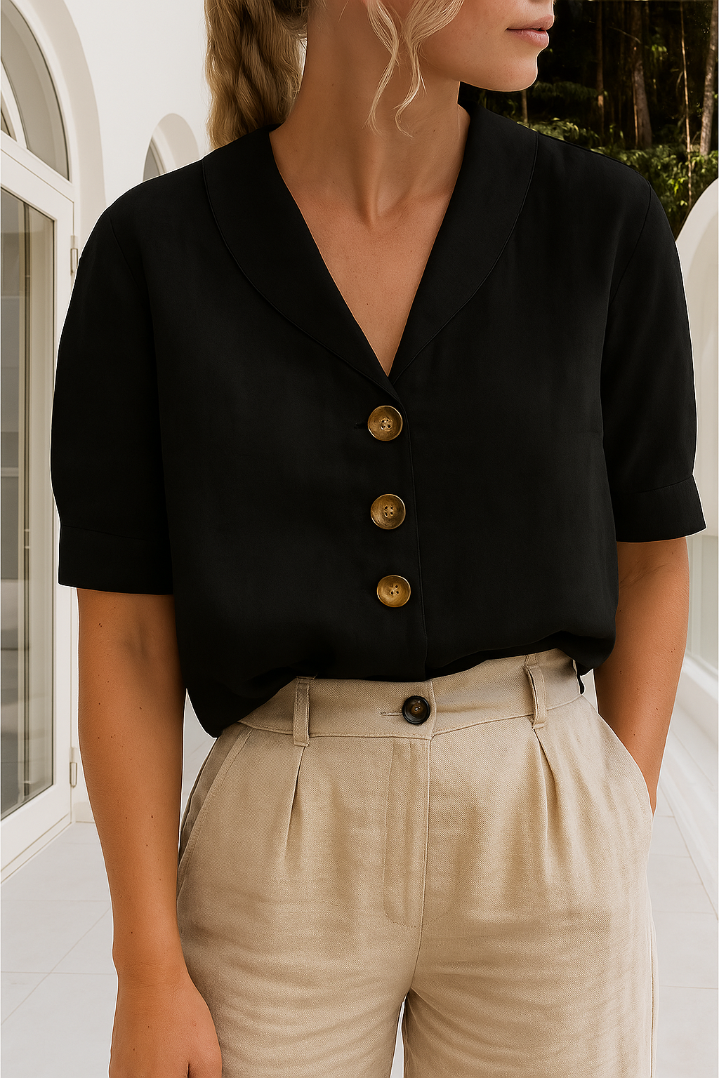 Rianne | Elegancka Bluzka z Guzikami z Przodu