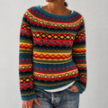 Damski Sweter z Kolorowym Wzorem Fair Isle Długi Rękaw