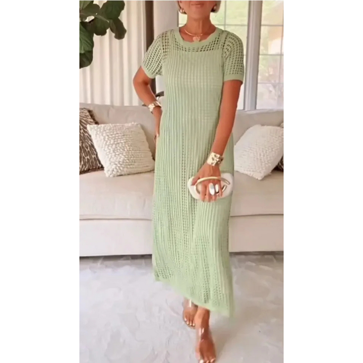 Pauline | Elegancka długa sukienka maxi z półdługim rękawem