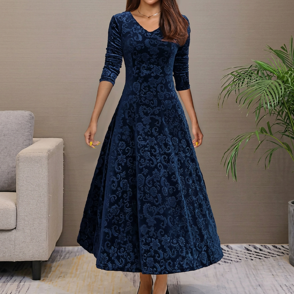 Renata | Elegancka Sukienka Kwiatowa z Rękawem 3/4