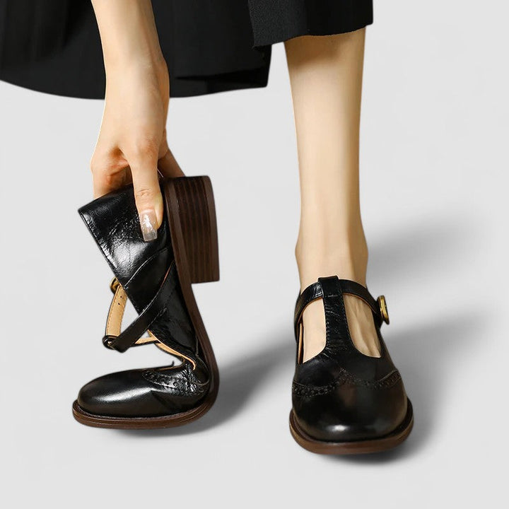 Claudia | Klasyczne Płaskie Buty Mary Jane z T-Bar