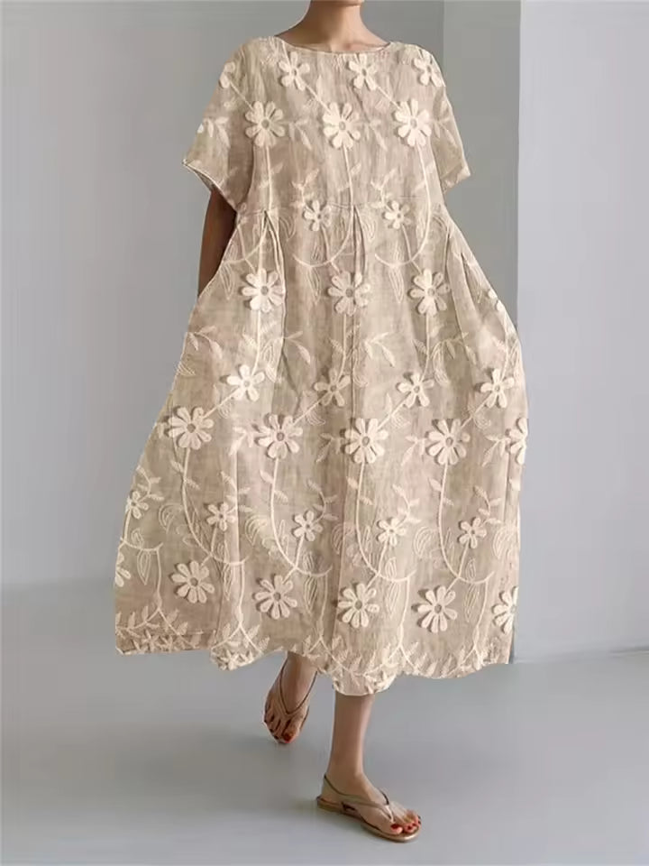 Fenella | Elegancka Luźna Sukienka z Okrągłym Dekoltem